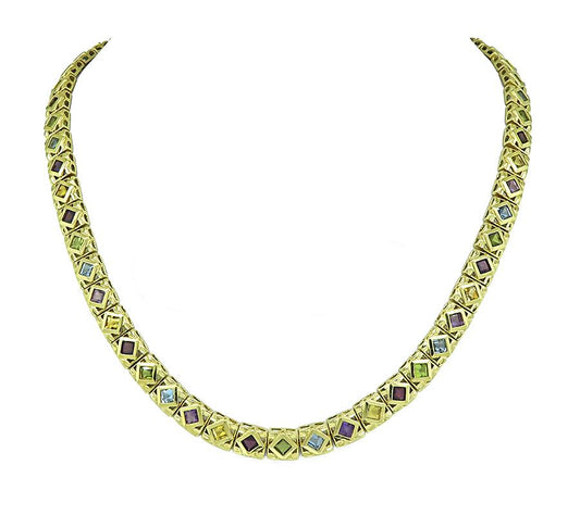 Estate 12.00ct Multi Color Gemstone Gold Necklace