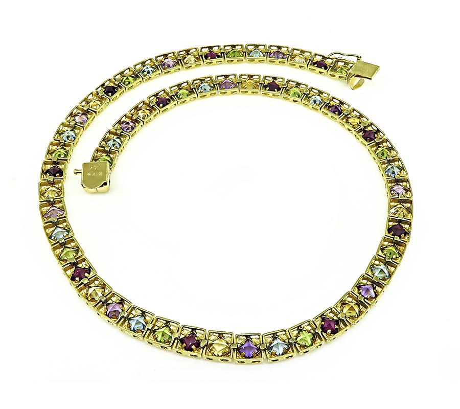 Estate 12.00ct Multi Color Gemstone Gold Necklace