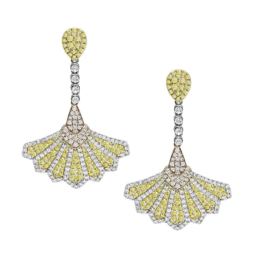 Estate 3.27ct Multi Color Diamond 14k White Yellow and Rose Gold Drop Earrings