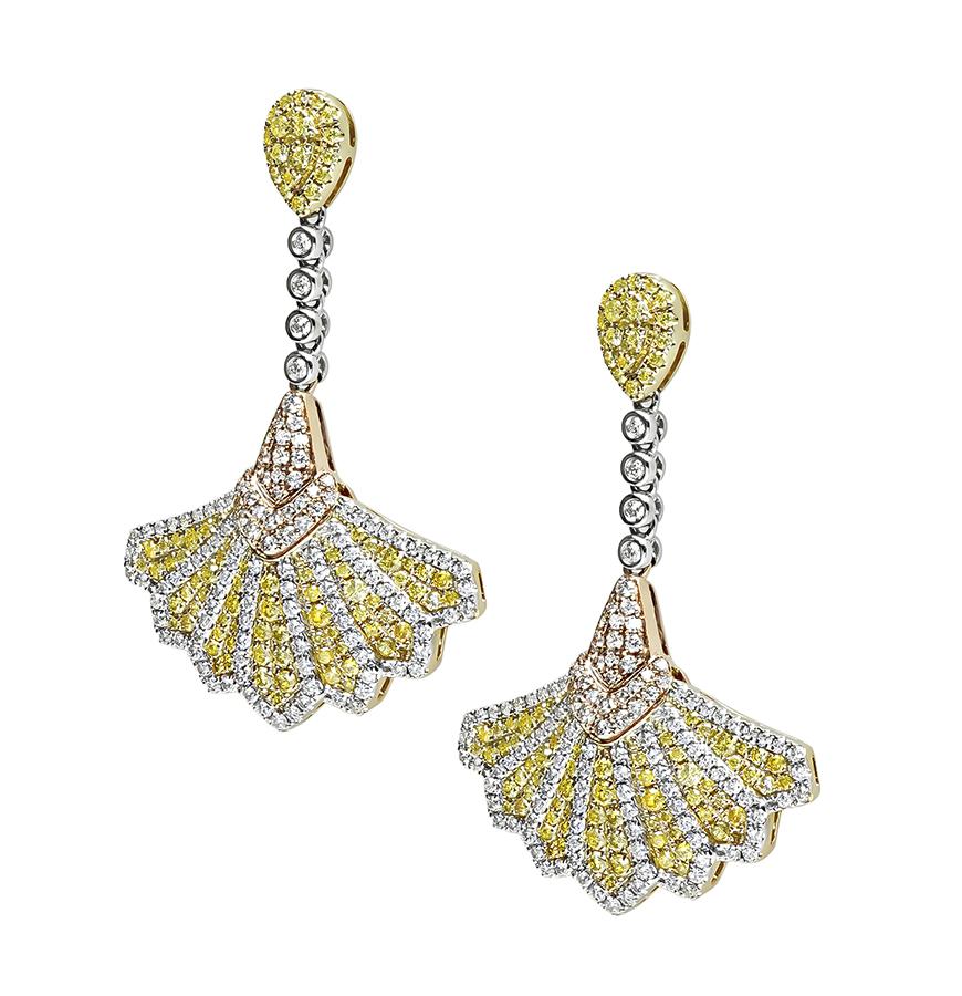 Estate 3.27ct Multi Color Diamond 14k White Yellow and Rose Gold Drop Earrings