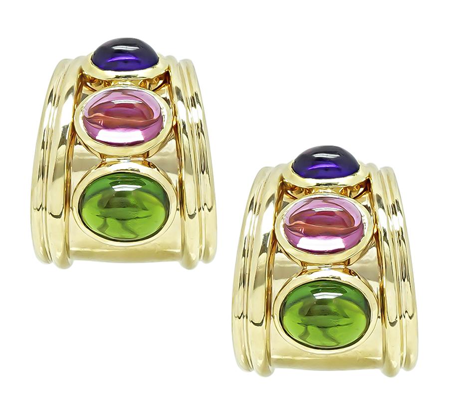 Estate 12.00ct Peridot Pink Tourmaline and Amethyst Earrings