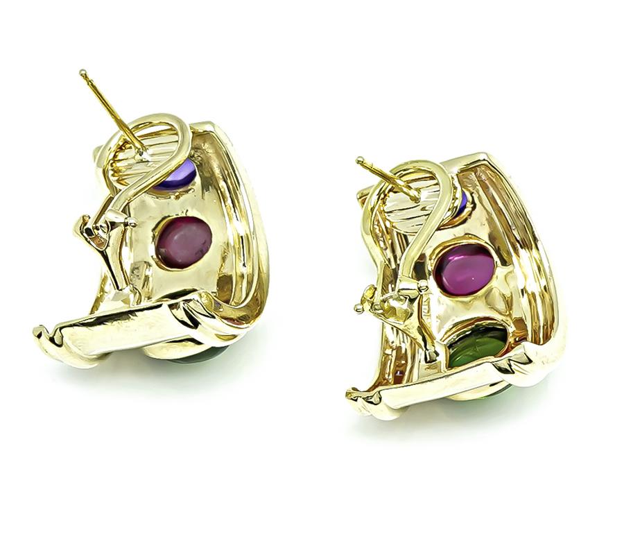 Estate 12.00ct Peridot Pink Tourmaline and Amethyst Earrings