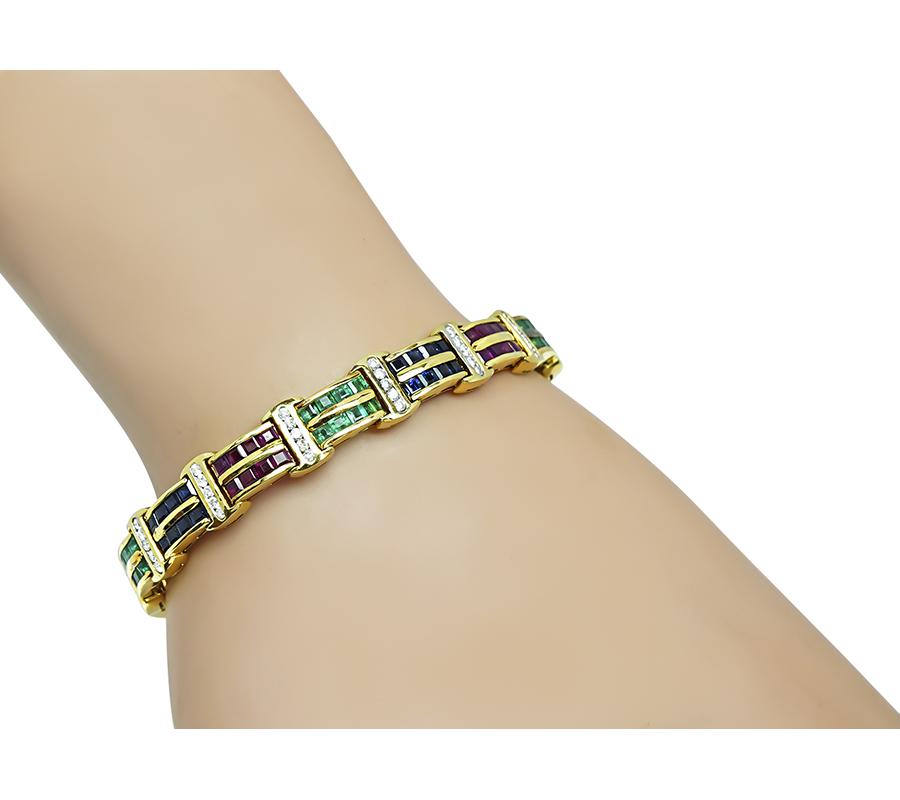 Estate 1.50ct Diamond 4.40ct Multi Color Precious Gemstone Gold Bracelet
