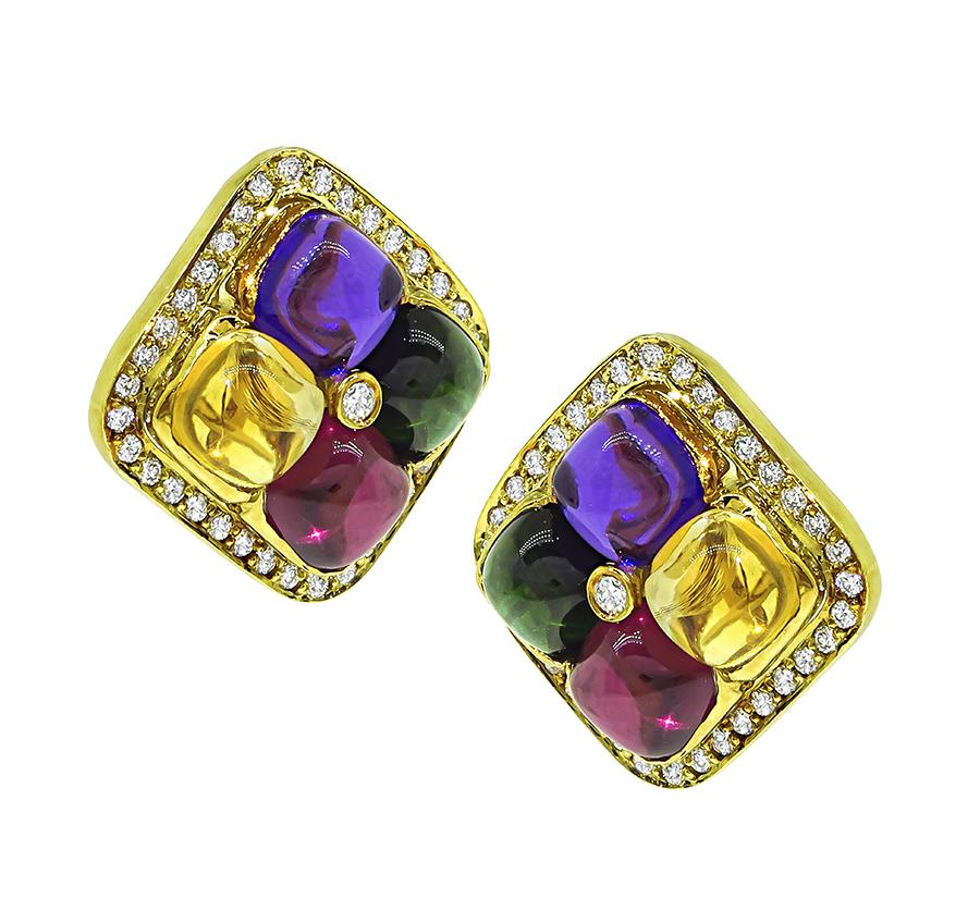 Estate 16.00ct Multi Color Gemstone 1.40ct Diamond 18k Gold Earrings