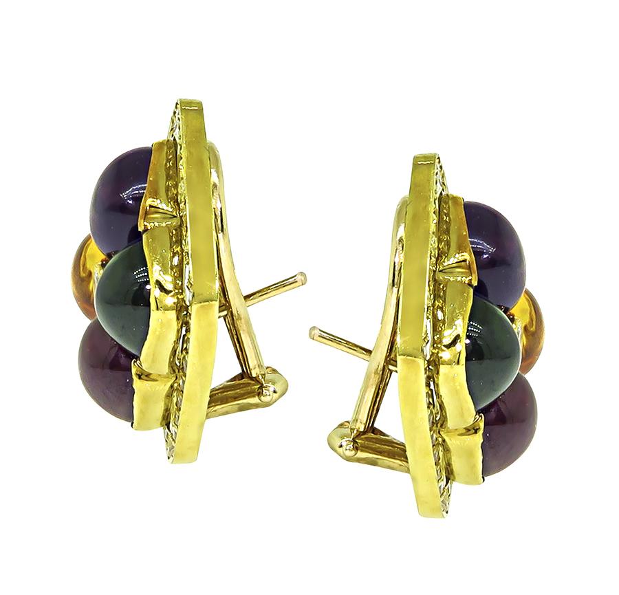 Estate 16.00ct Multi Color Gemstone 1.40ct Diamond 18k Gold Earrings