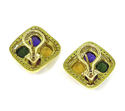 Estate 16.00ct Multi Color Gemstone 1.40ct Diamond 18k Gold Earrings
