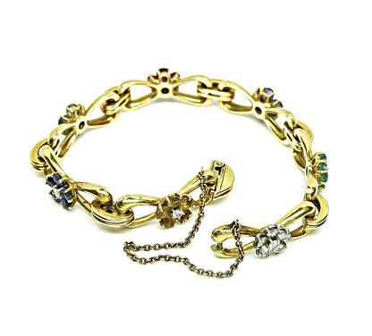 Estate 4.50ct Multi Color Gemstone 0.90ct Diamond 18k Yellow Gold Bracelet