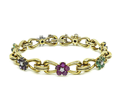 Estate 4.50ct Multi Color Gemstone 0.90ct Diamond 18k Yellow Gold Bracelet