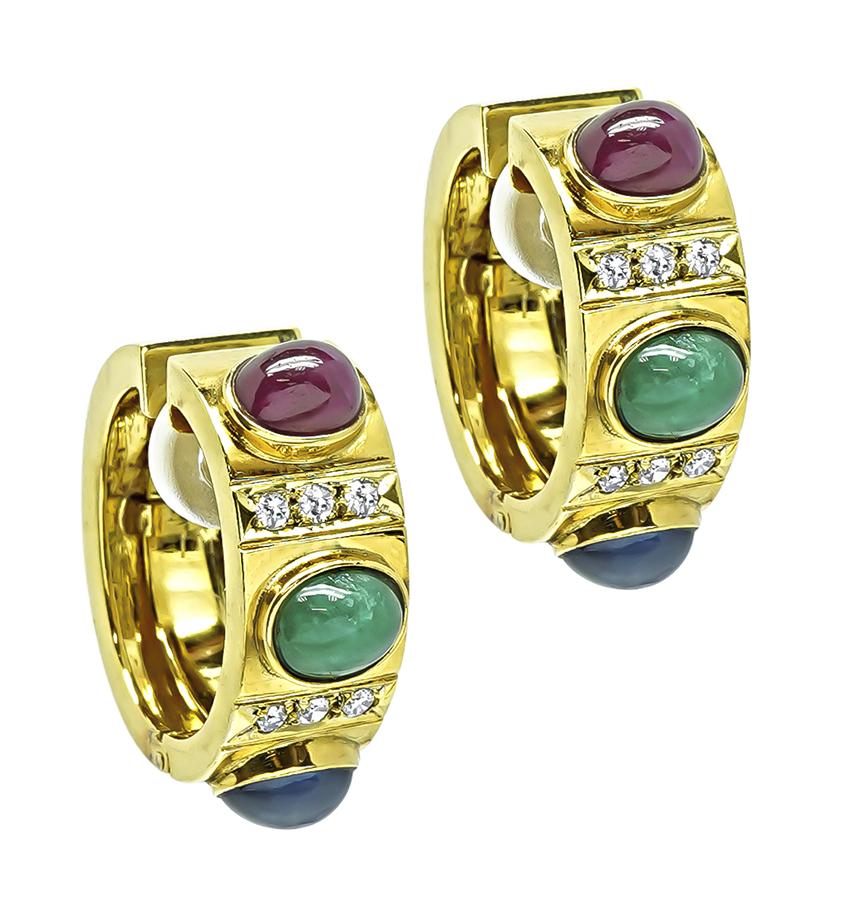 Estate 6.00ct Precious Gemstone 0.40ct Diamond Gold Earrings