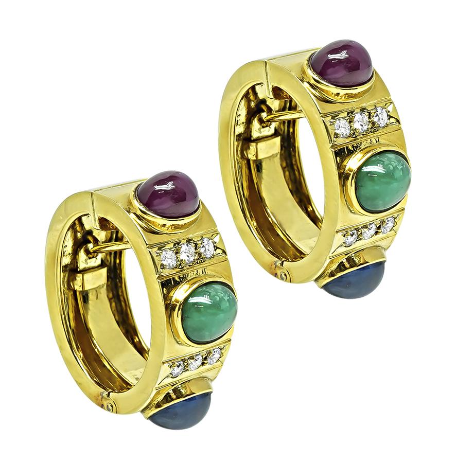 Estate 6.00ct Precious Gemstone 0.40ct Diamond Gold Earrings