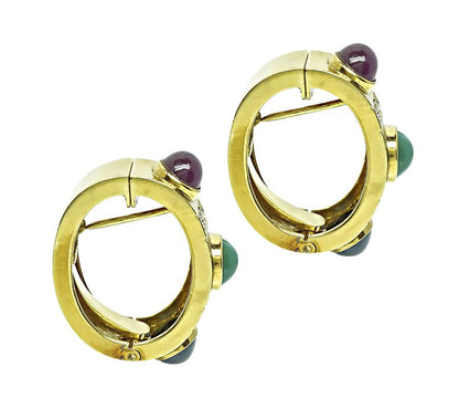 Estate 6.00ct Precious Gemstone 0.40ct Diamond Gold Earrings