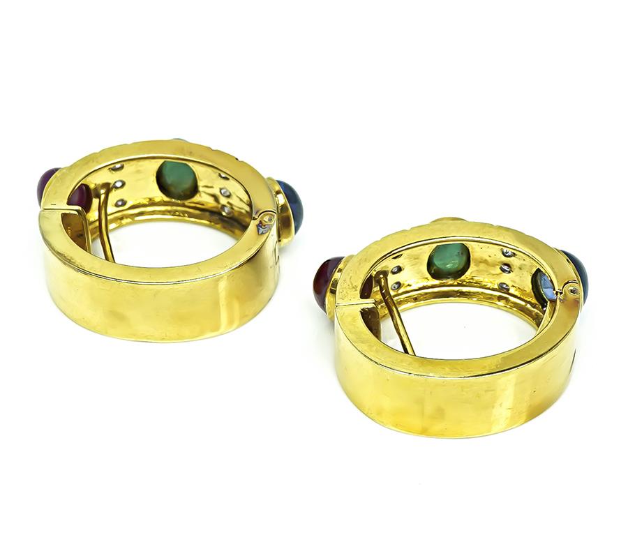 Estate 6.00ct Precious Gemstone 0.40ct Diamond Gold Earrings