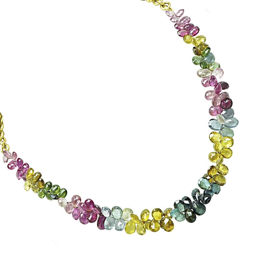 Estate Multi Color Gemstone Gold Necklace