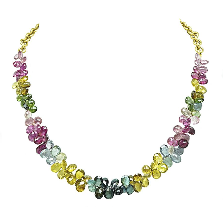 Estate Multi Color Gemstone Gold Necklace
