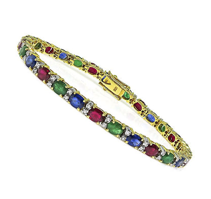 Estate 20.00ct Multi Color Precious Gemstone 0.50ct Diamond 18k Gold Bracelet
