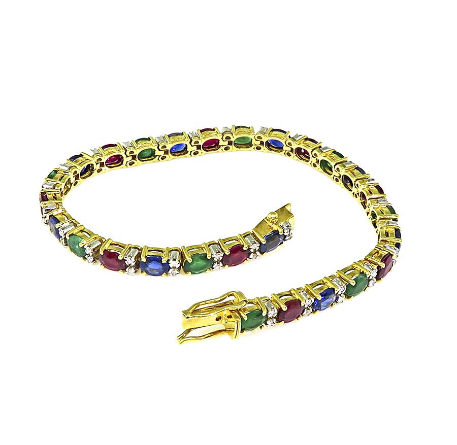 Estate 20.00ct Multi Color Precious Gemstone 0.50ct Diamond 18k Gold Bracelet