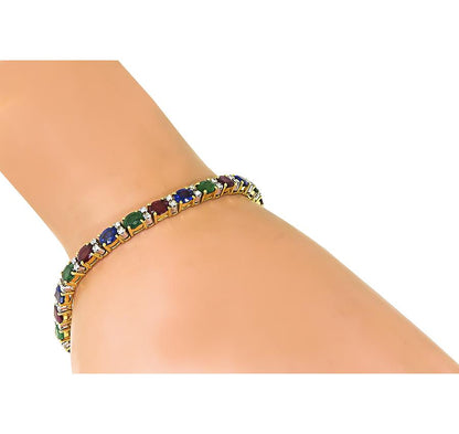 Estate 20.00ct Multi Color Precious Gemstone 0.50ct Diamond 18k Gold Bracelet