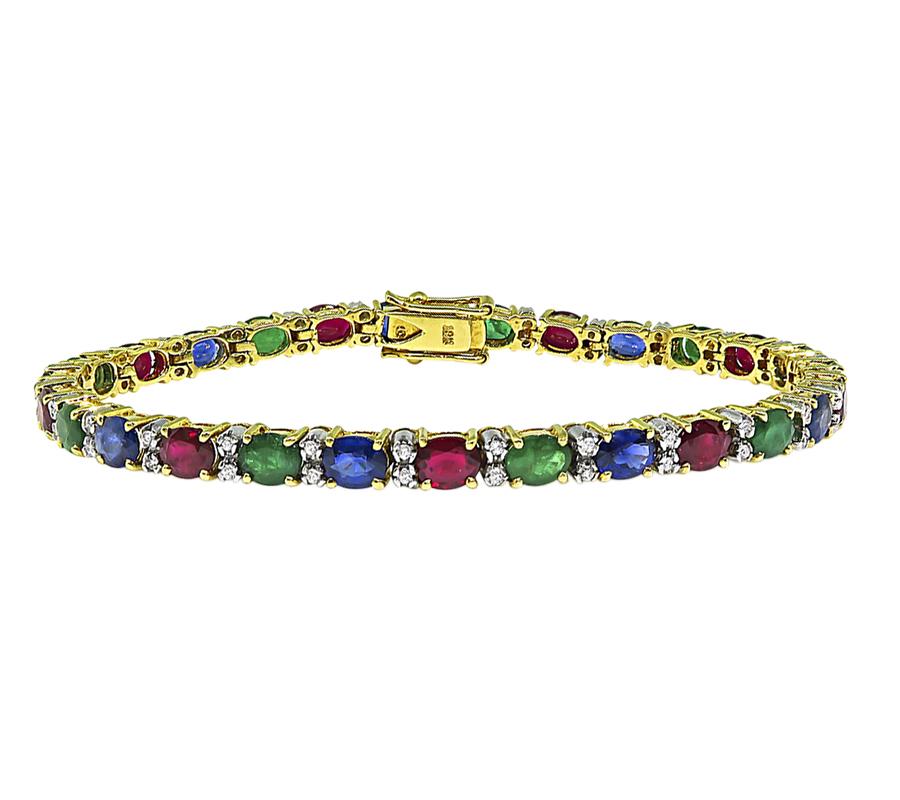 Estate 20.00ct Multi Color Precious Gemstone 0.50ct Diamond 18k Gold Bracelet