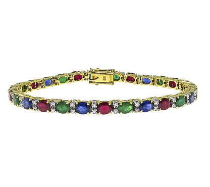 Estate 20.00ct Multi Color Precious Gemstone 0.50ct Diamond 18k Gold Bracelet