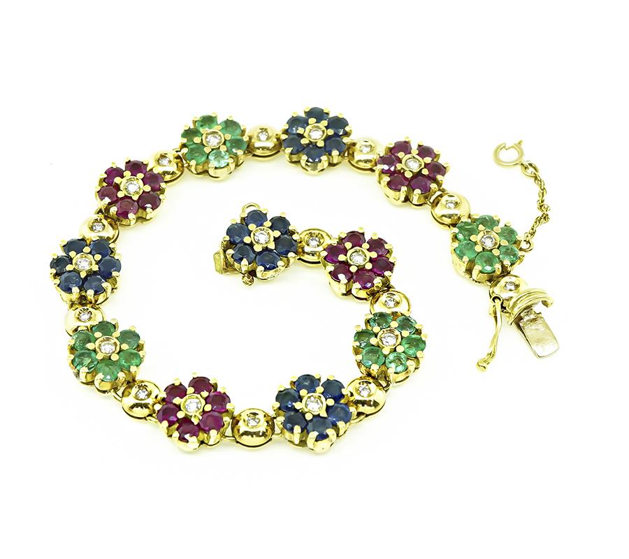 Estate 0.70ct Diamond Multi Color Precious Stone Gold Bracelet
