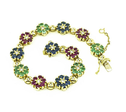Estate 0.70ct Diamond Multi Color Precious Stone Gold Bracelet