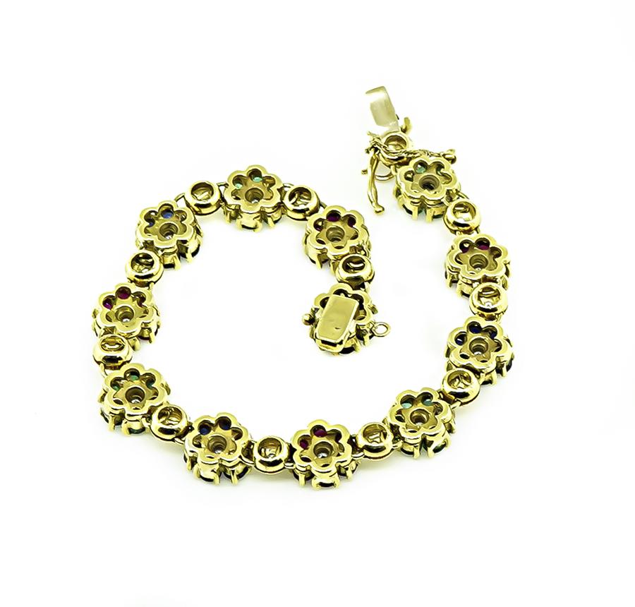 Estate 0.70ct Diamond Multi Color Precious Stone Gold Bracelet