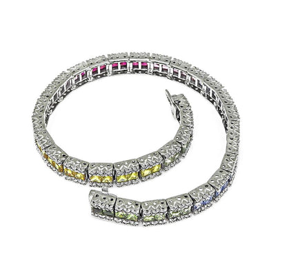 Estate 7.00ct Multi Color Sapphire 2.50ct Diamond 14k White Gold Bracelet
