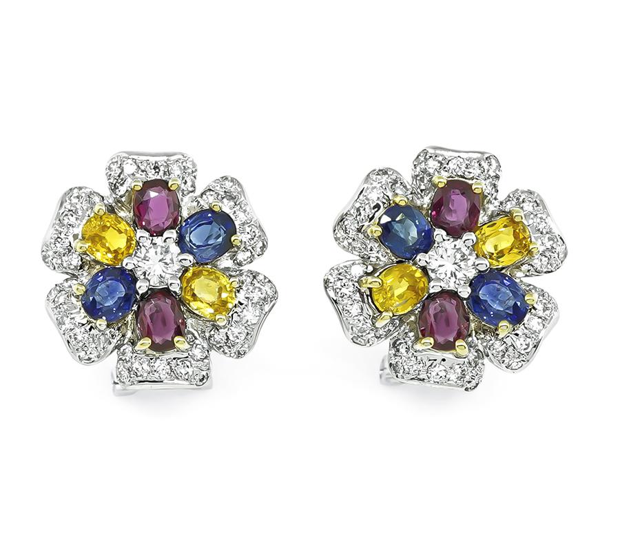 Estate 9.00ct Multi Color Sapphire 3.60ct Diamond Ring and Earrings Set