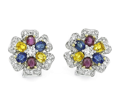 Estate 9.00ct Multi Color Sapphire 3.60ct Diamond Ring and Earrings Set