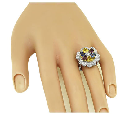 Estate 9.00ct Multi Color Sapphire 3.60ct Diamond Ring and Earrings Set