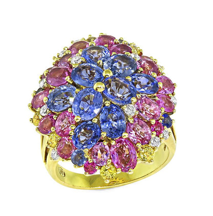 Estate 9.00ct Multi Color Sapphire Diamond 18k Yellow Gold Ring