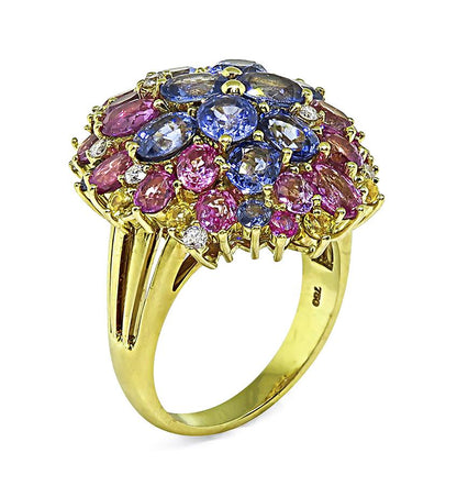 Estate 9.00ct Multi Color Sapphire Diamond 18k Yellow Gold Ring