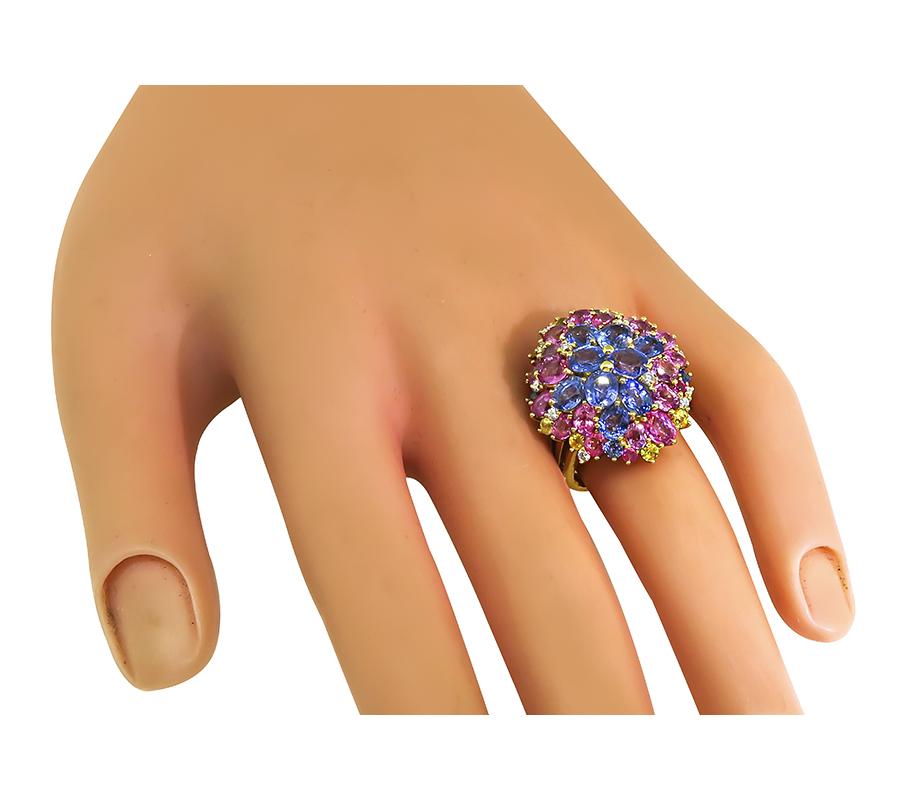 Estate 9.00ct Multi Color Sapphire Diamond 18k Yellow Gold Ring