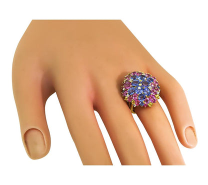 Estate 9.00ct Multi Color Sapphire Diamond 18k Yellow Gold Ring