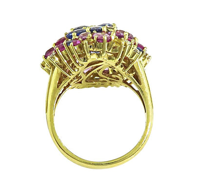 Estate 9.00ct Multi Color Sapphire Diamond 18k Yellow Gold Ring
