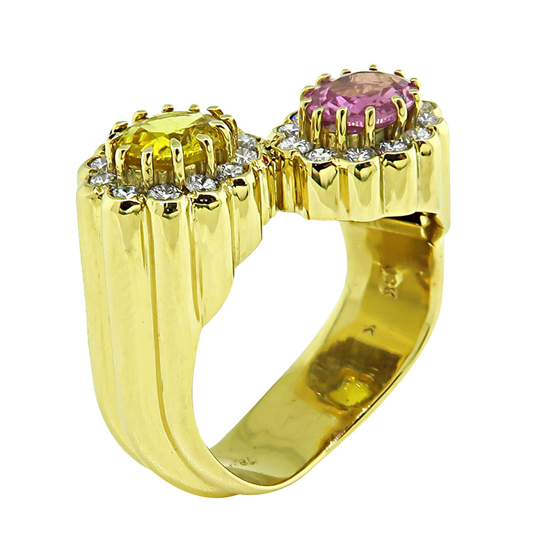Estate 2.50ct Pink and Yellow Sapphire 0.50ct Diamond Ring