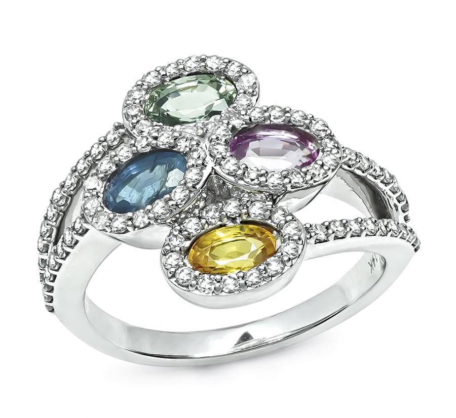 Estate 2.40ct Multi Color Sapphire 1.25ct Diamond Gold Ring