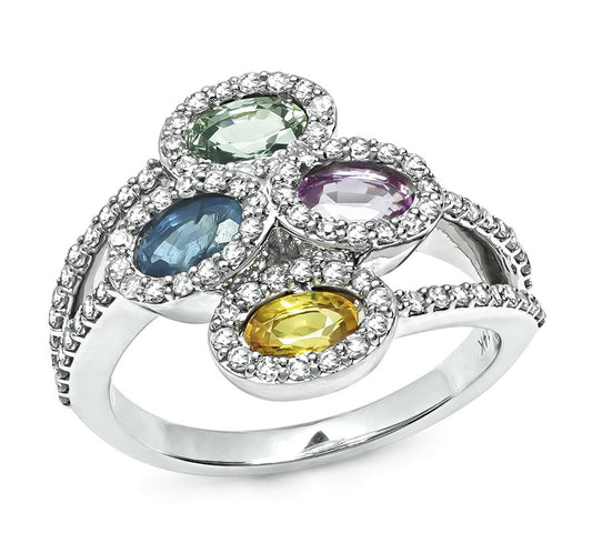 Estate 2.40ct Multi Color Sapphire 1.25ct Diamond Gold Ring