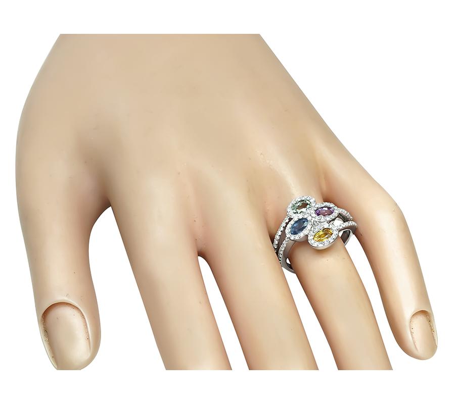 Estate 2.40ct Multi Color Sapphire 1.25ct Diamond Gold Ring