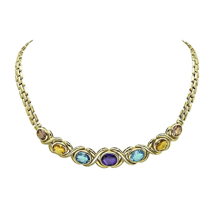 Estate 25.00ct Multi Color Semi Precious Gemstone 14k Gold Necklace