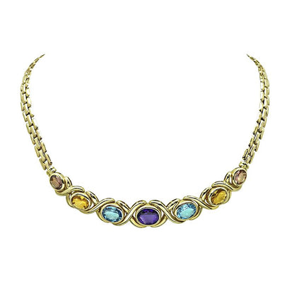Estate 25.00ct Multi Color Semi Precious Gemstone 14k Gold Necklace