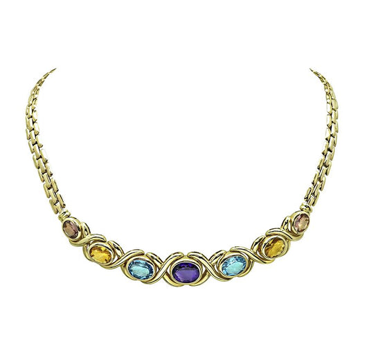 Estate 25.00ct Multi Color Semi Precious Gemstone 14k Gold Necklace