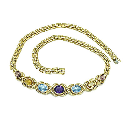 Estate 25.00ct Multi Color Semi Precious Gemstone 14k Gold Necklace