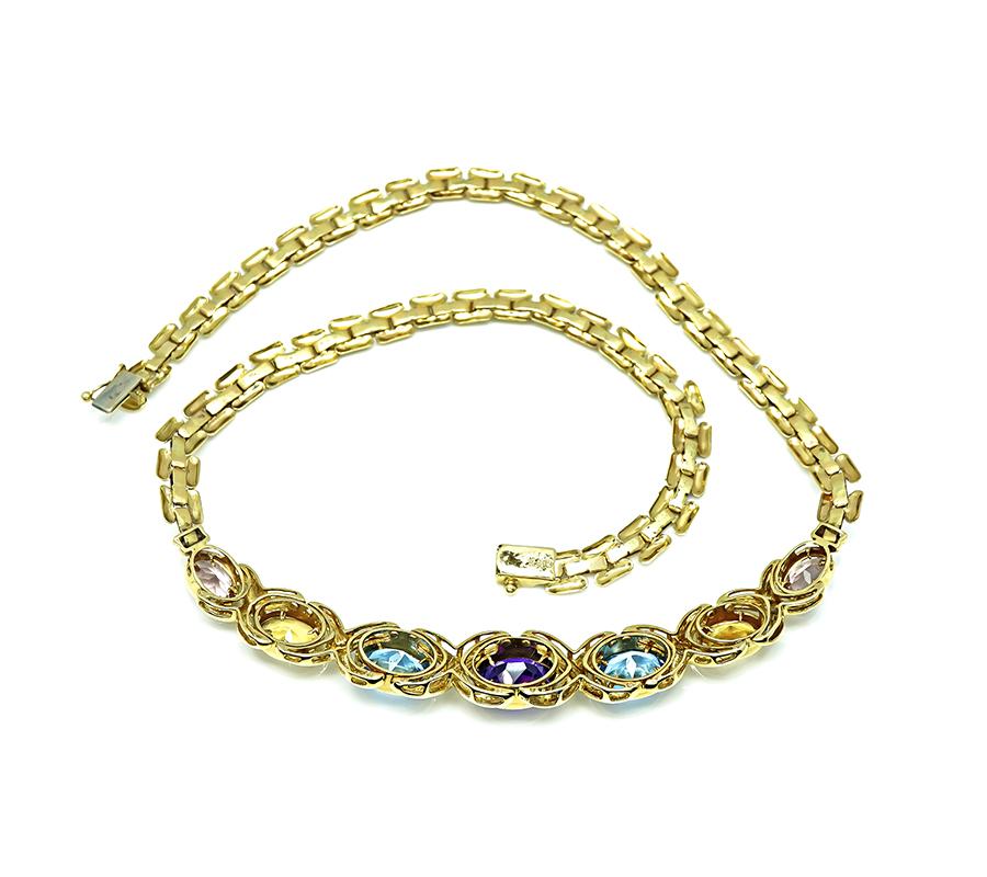 Estate 25.00ct Multi Color Semi Precious Gemstone 14k Gold Necklace
