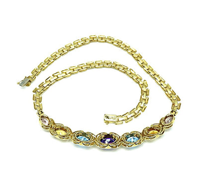 Estate 25.00ct Multi Color Semi Precious Gemstone 14k Gold Necklace