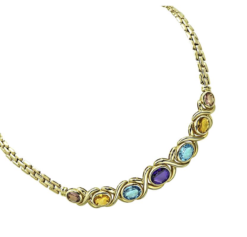 Estate 25.00ct Multi Color Semi Precious Gemstone 14k Gold Necklace