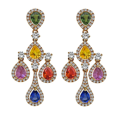 Estate 3.67ct Multi Color Sapphire 1.42ct Diamond Earrings