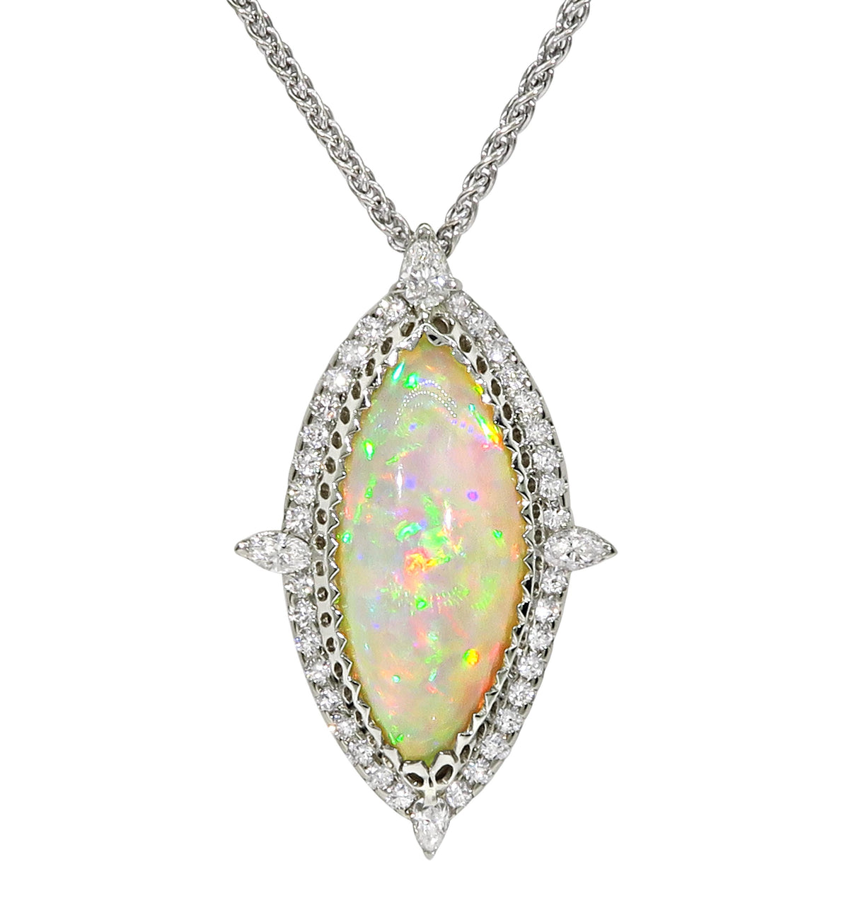 Estate Cabochon Opal 1.20ct Diamond 14k Gold Pendant Necklace