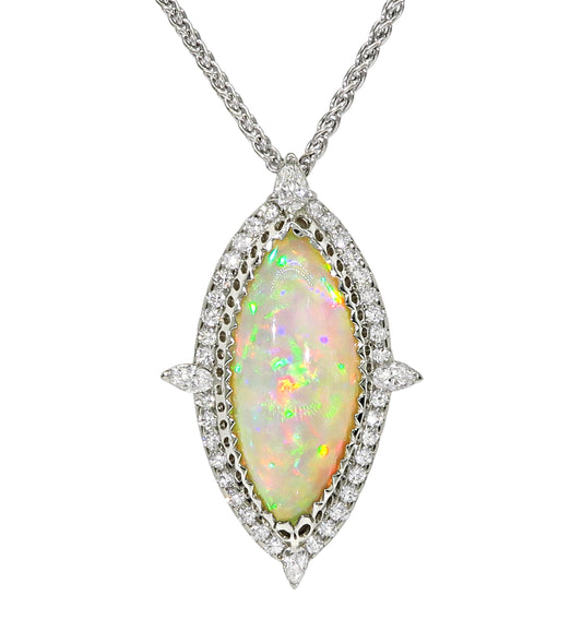Estate Cabochon Opal 1.20ct Diamond 14k Gold Pendant Necklace
