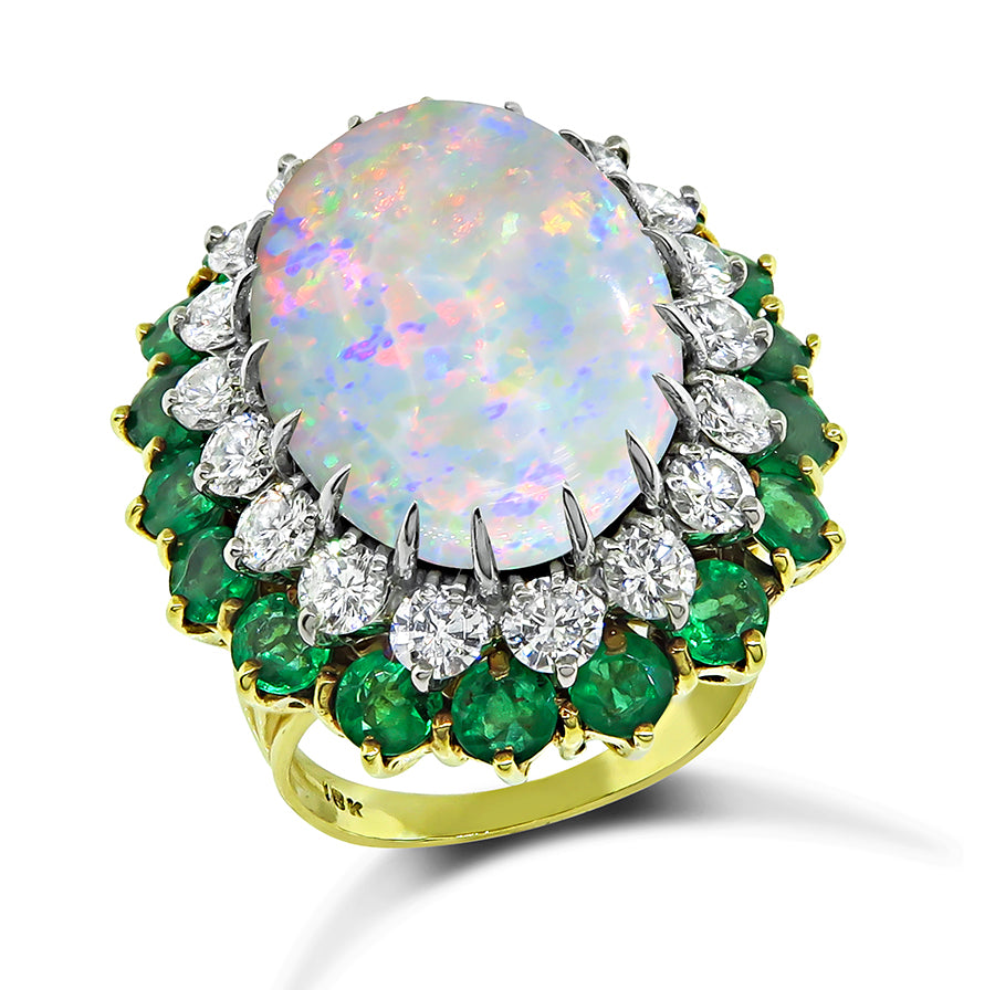 Estate Opal 1.60ct Diamond 2.50ct Emerald Gold Ring